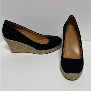 J. Crew Black and Tan Wedge Espadrilles
